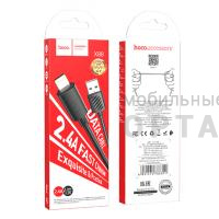 Кабель USB to Lightning HOCO X88 Gratified, 1.0м, 2.4A,  чёрный