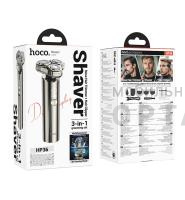 Бритва электронная HOCO HP36, ABS, кабель для зарядки, щетка, 3 носадки, защитный чехол,  серый металлик
