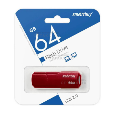 Флешка USB 64 Гб Smartbuy  Clue  бордовый