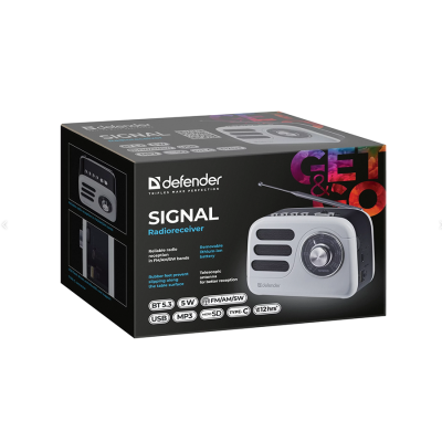 Радиоприёмник DEFENDER Signal 5Вт FM/AM/SW/BT/USB/TF/1200мАч, черно-белый (1/27)