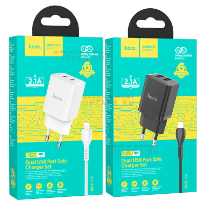 СЗУ HOCO N25, Maker, 2100mA, кабель  Lightning,  белый