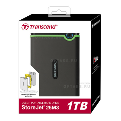 Жесткий диск HDD Transcend  1 TB  25M3S StoreJet серый, 2.5", USB 3.0