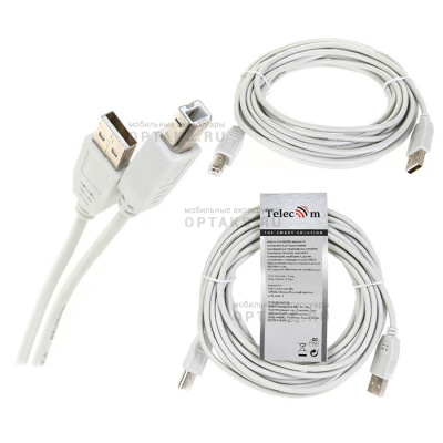 Кабель USB2.0  A-->B (5.0м) Telecom <TC6900-5M> (1/80)