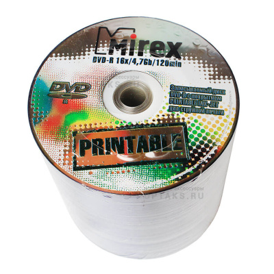 Диск MIREX DVD-R 4.7 GB 16x  для печати (полная заливка) (100/500)