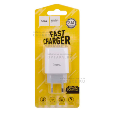 Блок питания сетевой 1 USB HOCO C72A, Glorious, 2100mA, , пластик, цвет: белый (1/36/216)