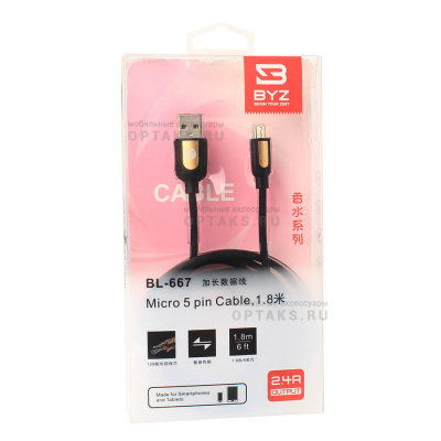 Кабель-Usb Micro BYZ BL-667 (1.8м/2.4A), черный