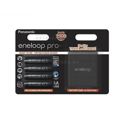 Аккумуляторная батарейка PANASONIC R6 eneloop pro BK-3HCDEC4BE 2500mAh  AA  R06 +футляр BL4