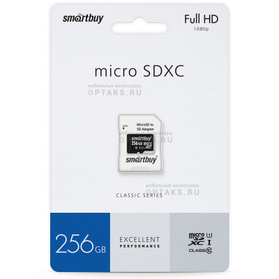 MicroSDXC  256GB  Smart Buy Class 10 UHS-I + SD адаптер