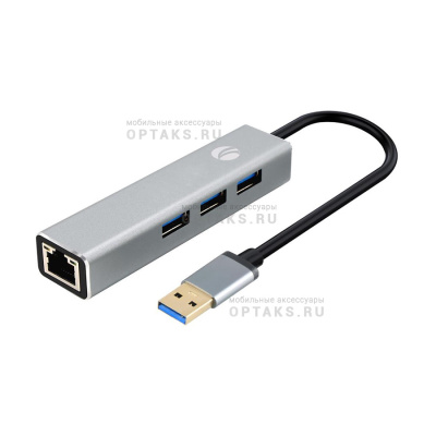 Переходник USB 3.0 -->RJ-45 1000Mbps+3 USB3.0, Aluminum Shell, 0.2м VCOM <DH312A>(1/150)