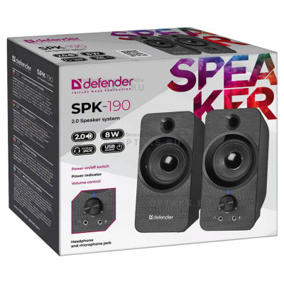 Акустическая система Defender 2.0 SPK-190 черный, 8 Вт, питание от USB (1/24)