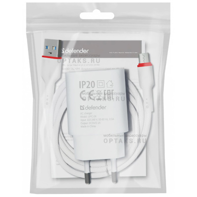 Сетевое ЗУ DEFENDER UPC-24 2xUSB,5V/2.1А,кабель Type-C, белый (1/200)