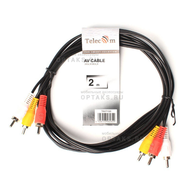 Кабель соединительный TELECOM 3.5 Jack (M) / 3 RCA (M), 2 м. (1/150)