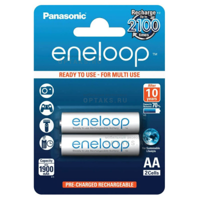 Аккумуляторная батарейка PANASONIC R6 eneloop BK-3MCCE/2BE (1900 mAh) (2 бл)   (2/16/192)