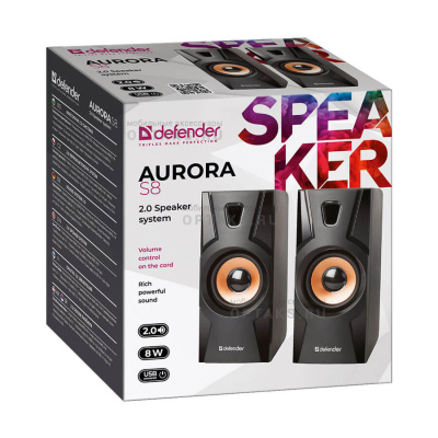 Активная система DEFENDER 2.0 Aurora S8, черный, 8Вт (1/20)