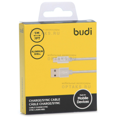 Кабель-Usb Micro Budi (M8J180M) плетеный 1м, серебристый
