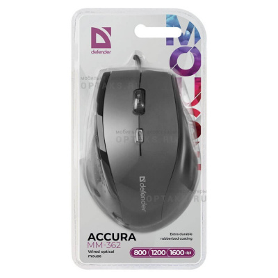 Мышь Defender Accura MM-362,  черный, USB, проводная,  6 кнопок, 800-1600 dpi (1/40)