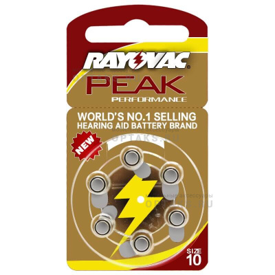 Батарейки для слуховых аппаратов RAYOVAC PEAK 10, (6/60/300)