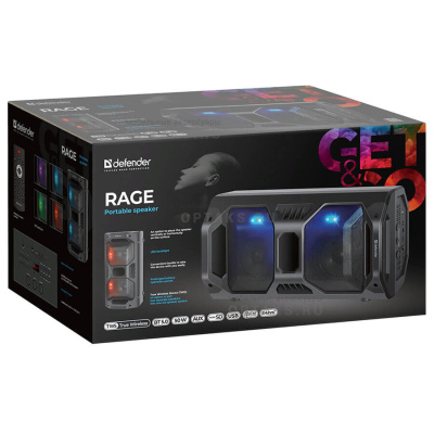 Аудио колонка беспроводная DEFENDER Rage 50Вт, Light/BT/FM/USB/LED/TWS (1/2)