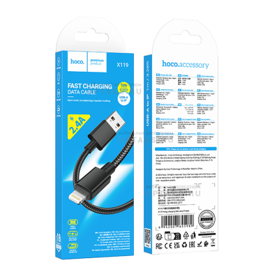 Кабель USB to Lightning HOCO X119 Energy , 1m, 2.4A,  черный