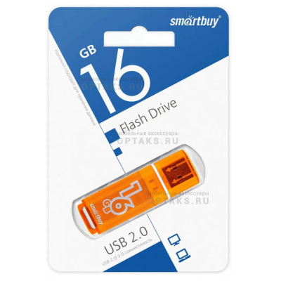 Флешка USB 16 Гб  Smartbuy  Glossy  оранжевый