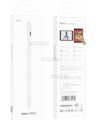 Стилус HOCO GM102, Smooth, пластик, bluetooth, для Ipad,  белый