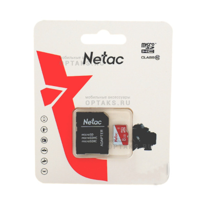 Карта памяти MicroSD 8GB Netac P500 Eco Class 10 + SD адаптер