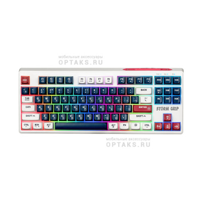 Клавиатура беспроводная игровая DEFENDER Storm Grip GK-188 RU, 87+FN,радуж,2.4G+BT, белый/синий (1/20)