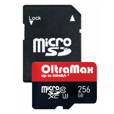 Карта памяти 256 Гб MicroSDXC OltraMax Class 10 Premium UHS-I U3 (95 Mb/s) + SD адаптер